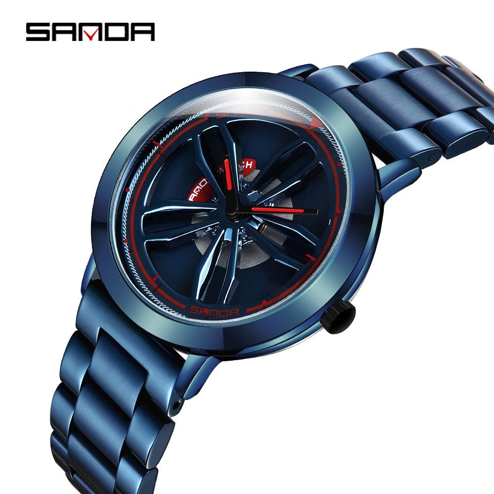 Sanda Men's Trendy Waterproof Quartz Watch with Cool Wheel Design
