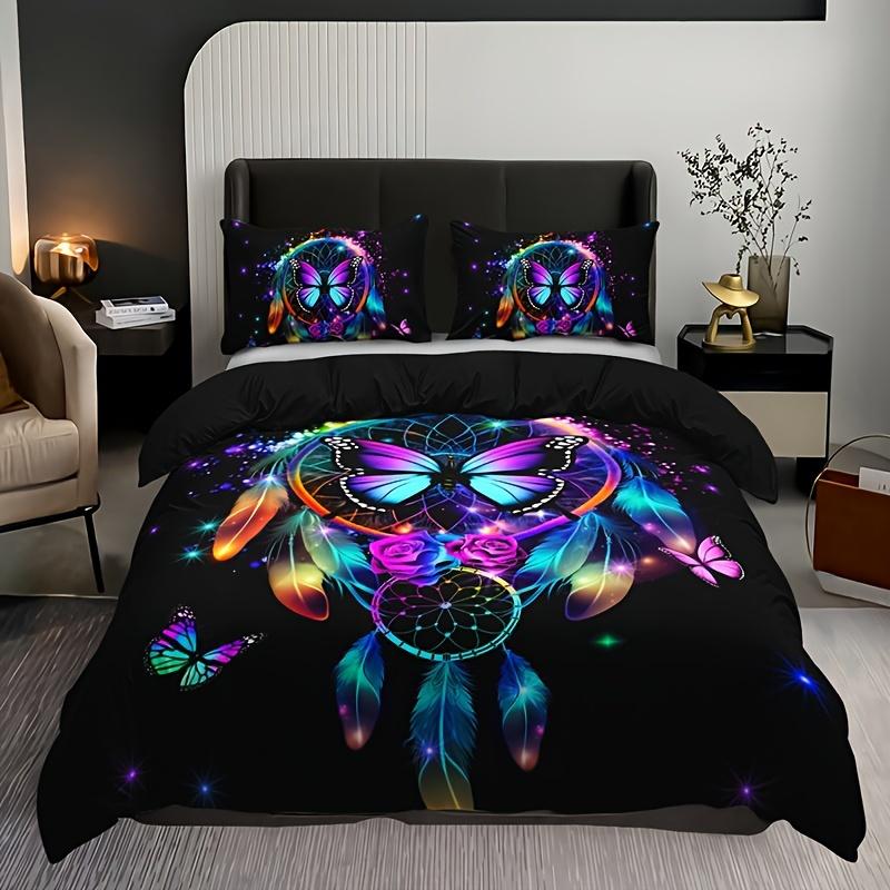 Dreamcatcher Butterfly Print Duvet Cover Set - Soft Breathable Polyester Bedding For All Seasons