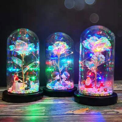 LED Glass Lamp Rose Cover Micro Flower Decorative Light Landscape Christmas Gift