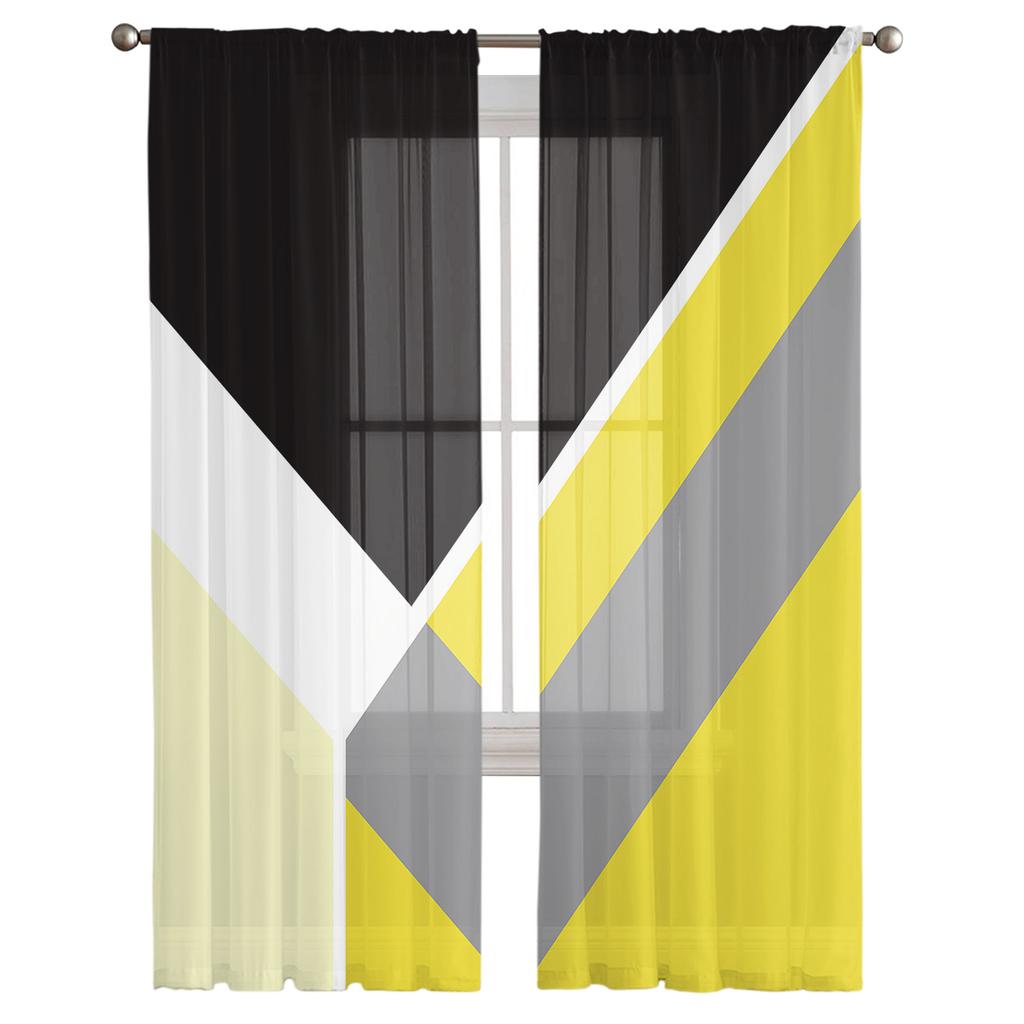 Abstract Yellow Geometric Texture Tulle Curtain Voile Transparent Tulle for Bedroom Living Room Kitchen Sheer Window Curtains
