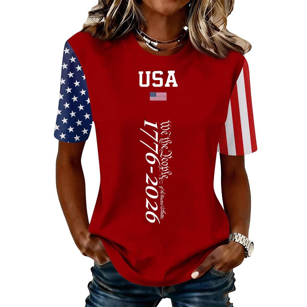 Women's Fashionable Casual Short Sleeve Print Round Neck Pullover Top