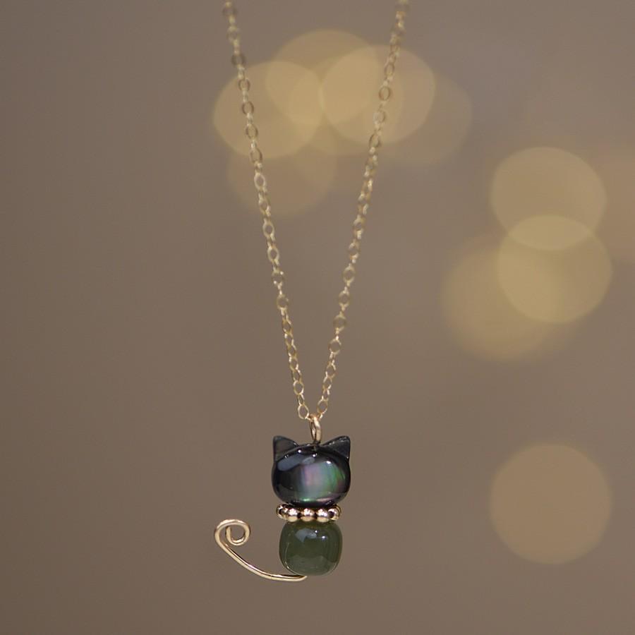 Lazy Cat Natural Hetian Jade Niche Freshwater Pearl Necklace14K Gold-plated necklace, collarbone chain for women, light luxury style