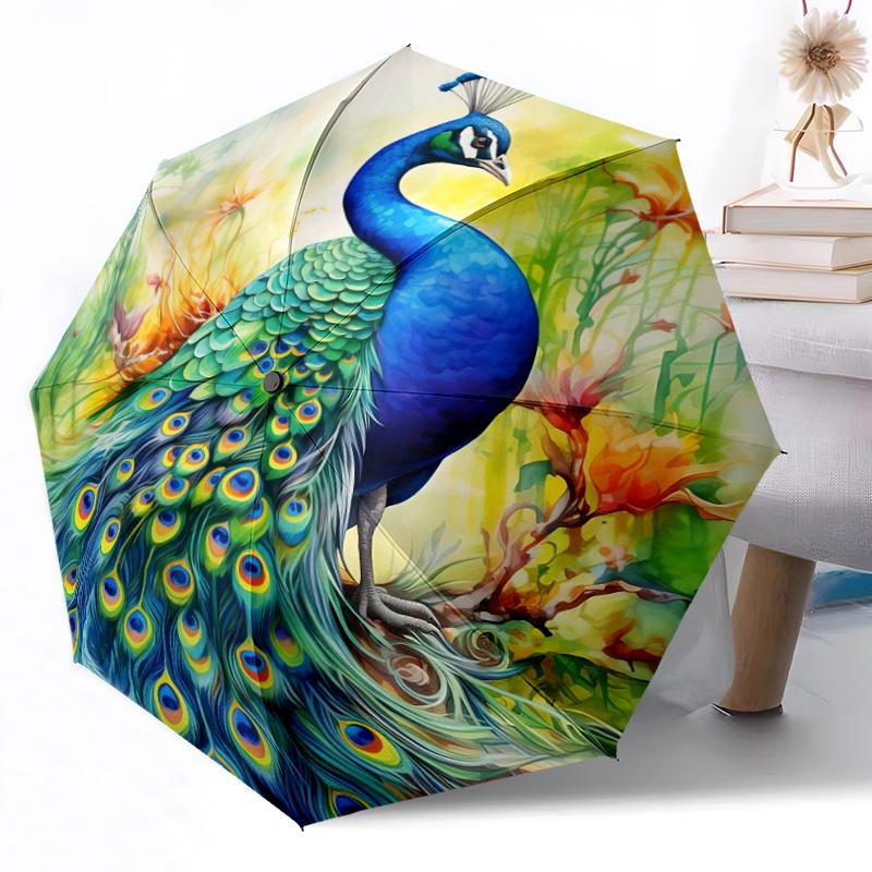 Peacock Feather Mandala Art Outdoor Automatic Umbrella Compact 8-Rib Weight Sturdy Construction Durable Everyday Carry Umbrella