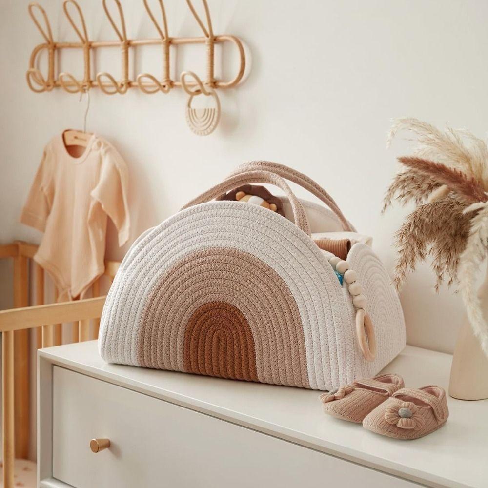 Woven Cotton Rope Baby Diaper Organizer Newborn Essentials Diaper Storage Bag Diaper Basket