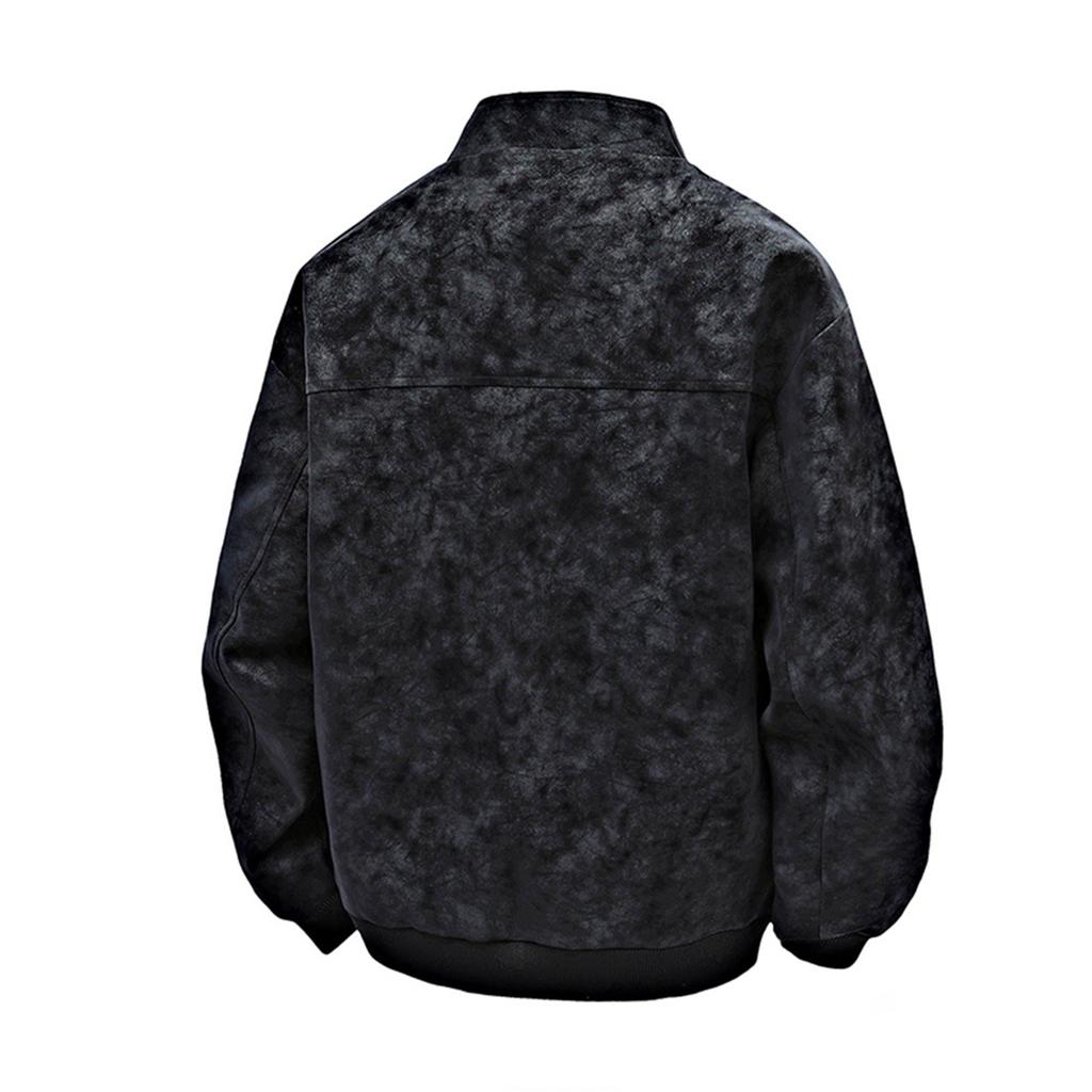 Men's Solid Color Zipper PU Leather Stand Collar Jacket Casual Sports Motorcycle Style Jacket