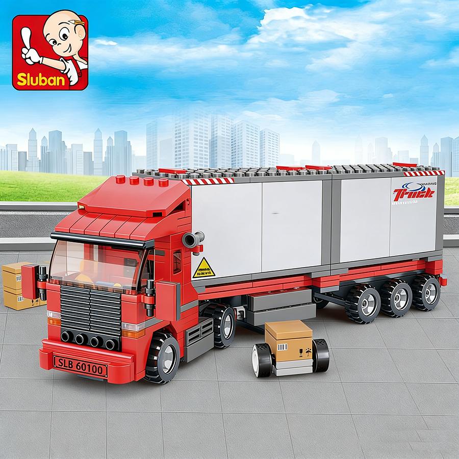 345 Pcs Sluban 0338 Hatchback Double Drive Freight Car Transporter Building Block Puzzle Children Assembled Bricks Toy Model