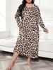 2025 European Plus Size Long Sleeve Butterfly Heart Leopard Print Nightgown