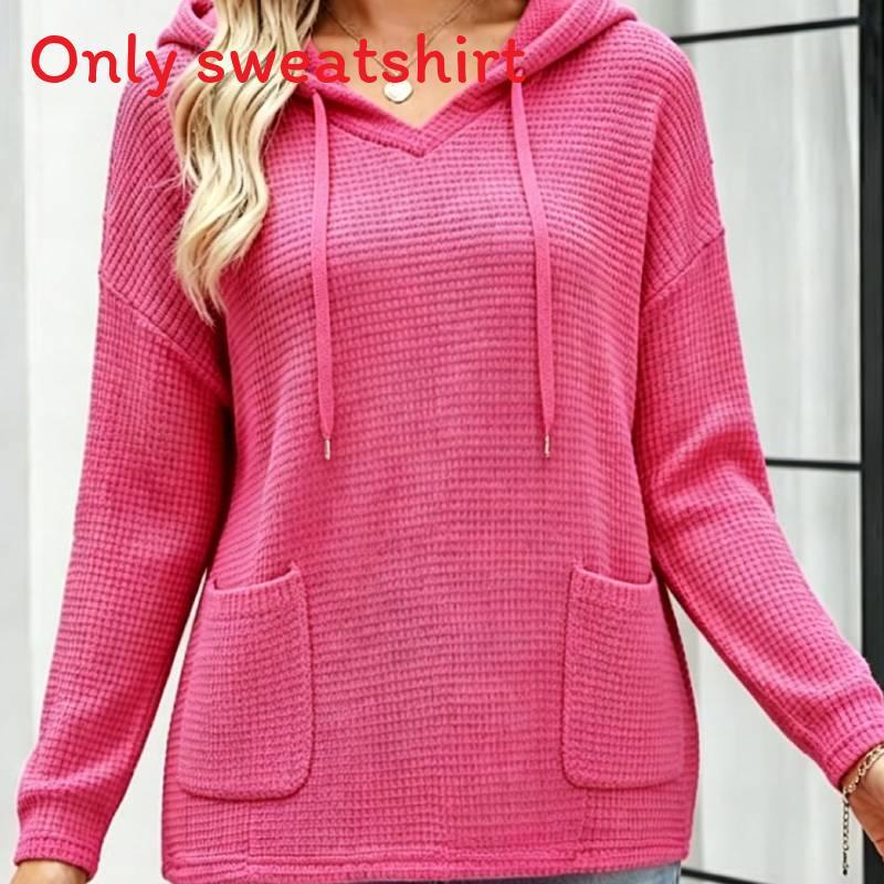 Polyester Blend Sweater With Hood And Pockets For Casual Women