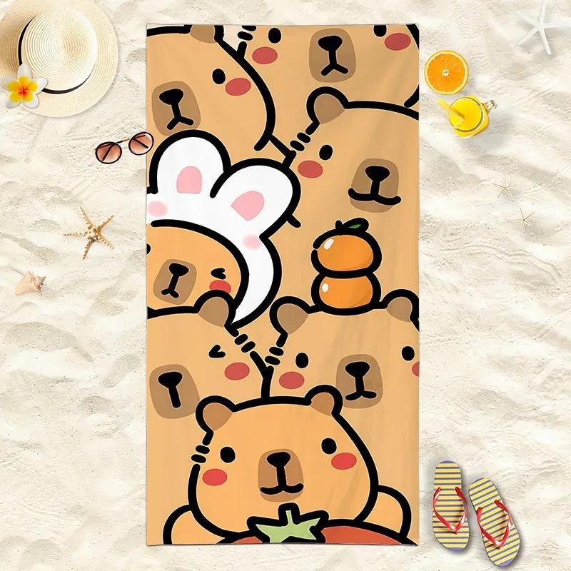 

New Capibara Beach Towel Cute Capybara Soft Beach Towel Microfiber Cartoon Printed Towel Comfortable Soft Beach Towel W30*H60(CM)