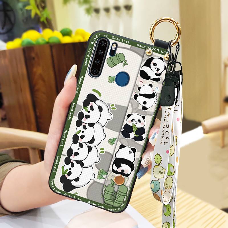 Panda Wristband Phone Case For Blackview A80 Pro Cute Anti-dust Anti-knock Wrist Strap Shockproof Cartoon Durable Ring