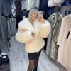 Women Elegant Large Lapel Fox Fur Coat Female Fluffy Casual Long Sleeve Jacket Autumn Winter Thick Warm Faux Fur Coat