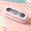 Large Capacity Transparent Cartoon Pencil Case for Girls with Double-Layer Design, Ideal for Elementary School Students