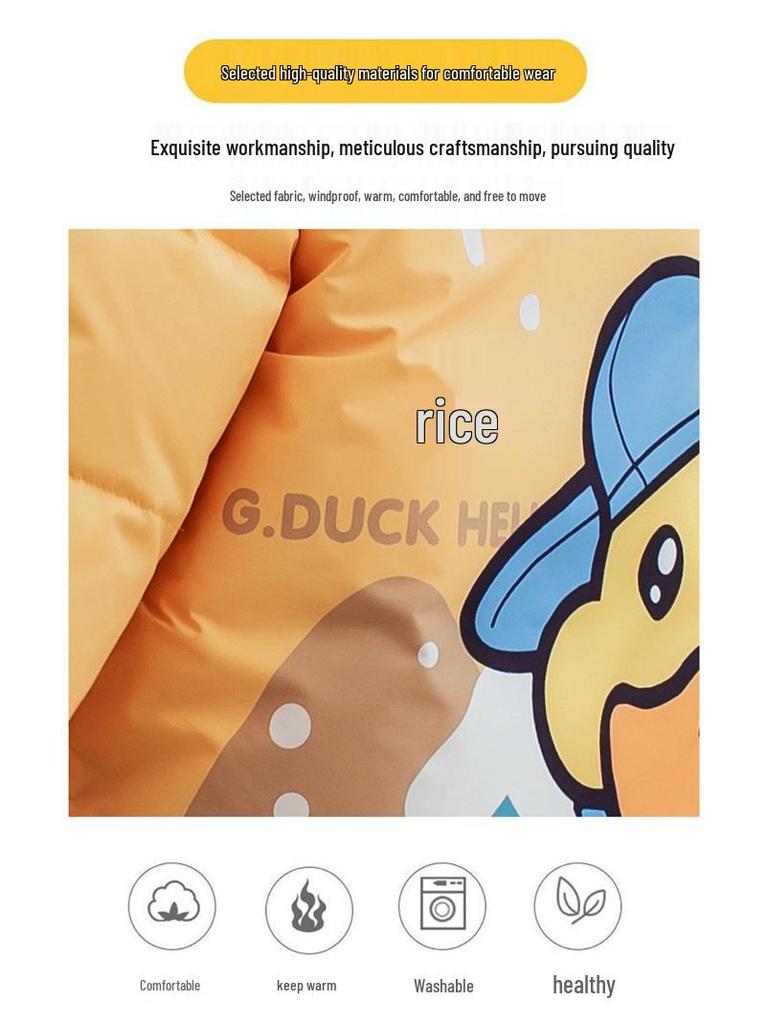 2025 Unisex Yellow Duck Down Jacket for Kids - Mid-Length, Thickened Winter Coat