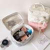 Large Capacity Solid Color Makeup Bag with Ultrasonic Embossing - Desktop Skincare Organizer and Student Toiletry Bag.