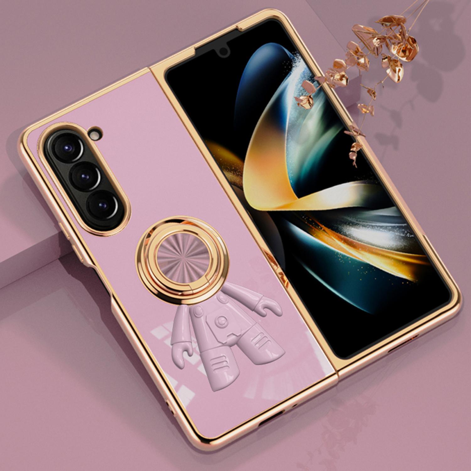 

For Samsung Galaxy Z Fold5 5G Case with Astronaut Ring Kickstand 6D Electroplating TPU Phone Cover Black