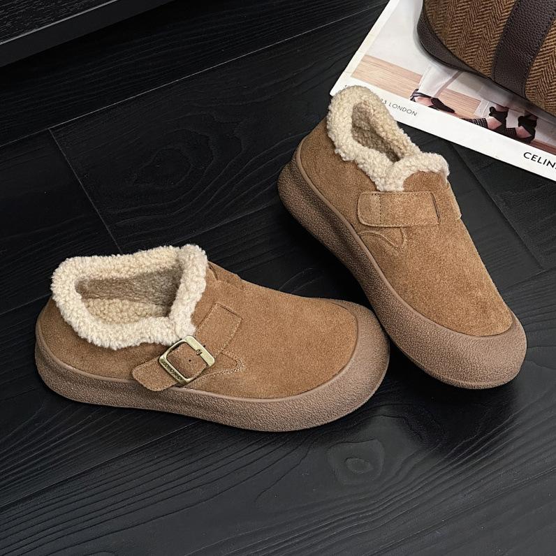 

Кожаные ретро женские осенне-зимние модели, кожаные бархатные утепленные теплые пушистые туфли, повседневные хлопковые туфли на платформе 35 верблюд