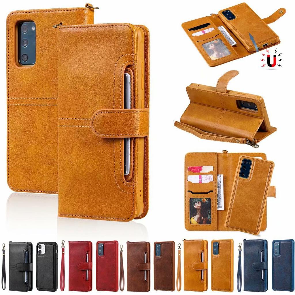 Suitable for Samsung S24 mobile phone leather case S23FE retro two-in-one solid color split magnetic wallet protective case
