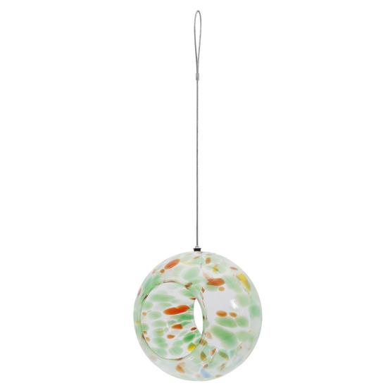 Colorful Glass Bird Feeder Fly Through Round Bird Feeder Outside Hanging Feeder to Attract Wild Birds for Garden Yard Deck Patio Decor