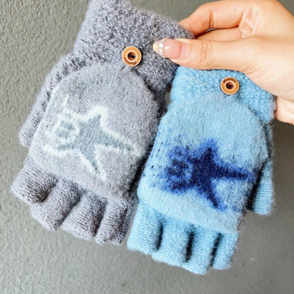 Plush Half Finger Gloves Thickened Windproof Hand Cover Flip Knitted Gloves  Fashion Accessories