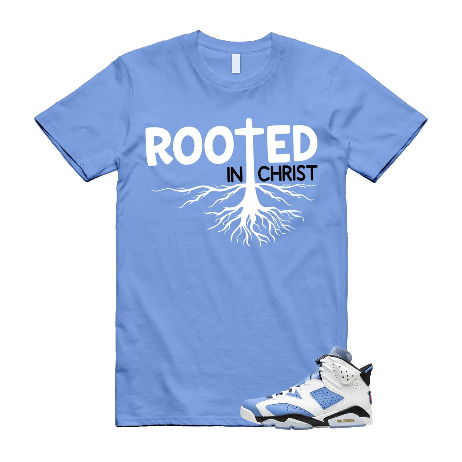 6 UNC White University Blue Black T Shirt Match ROOTED XL