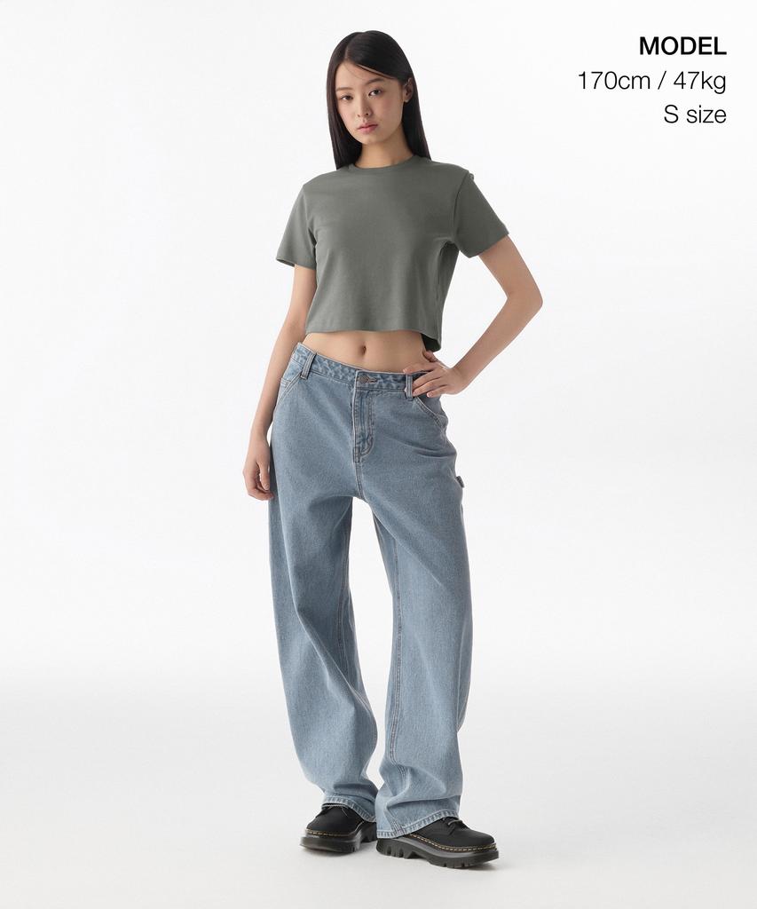 MUSINSA STANDARD WOMAN Women'S Crew Neck Crop T-Shirt [Khaki Gray]