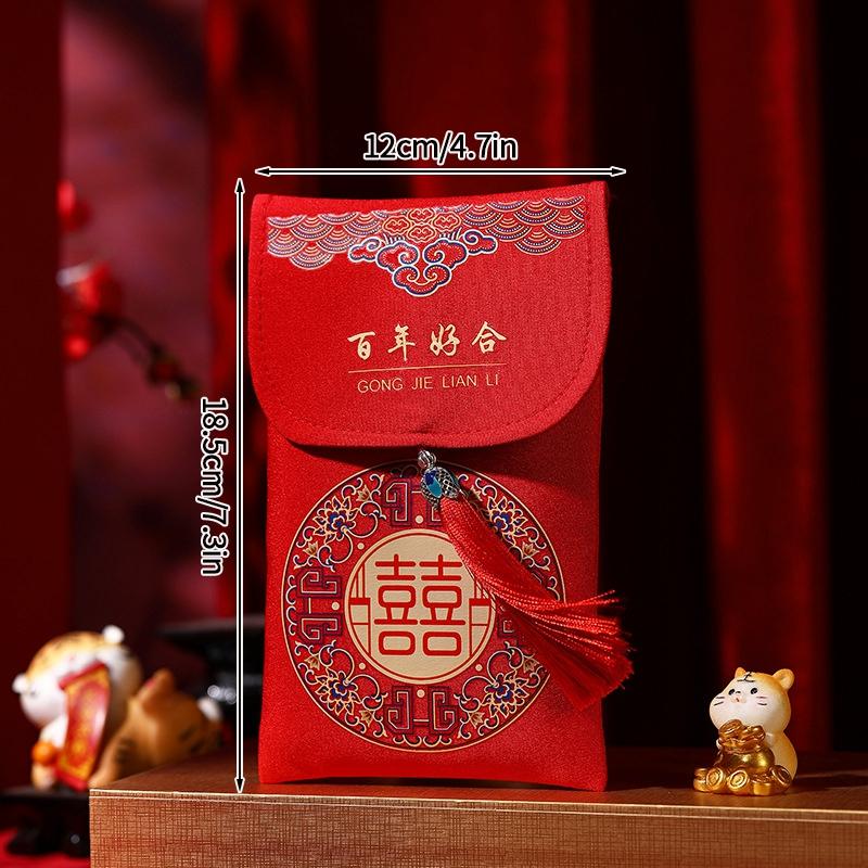 1Pc  Cloth Wedding Red Envelope Traditional Chinese Wedding Red Envelope Lucky Money Packets With Tassel Weddings Supplies