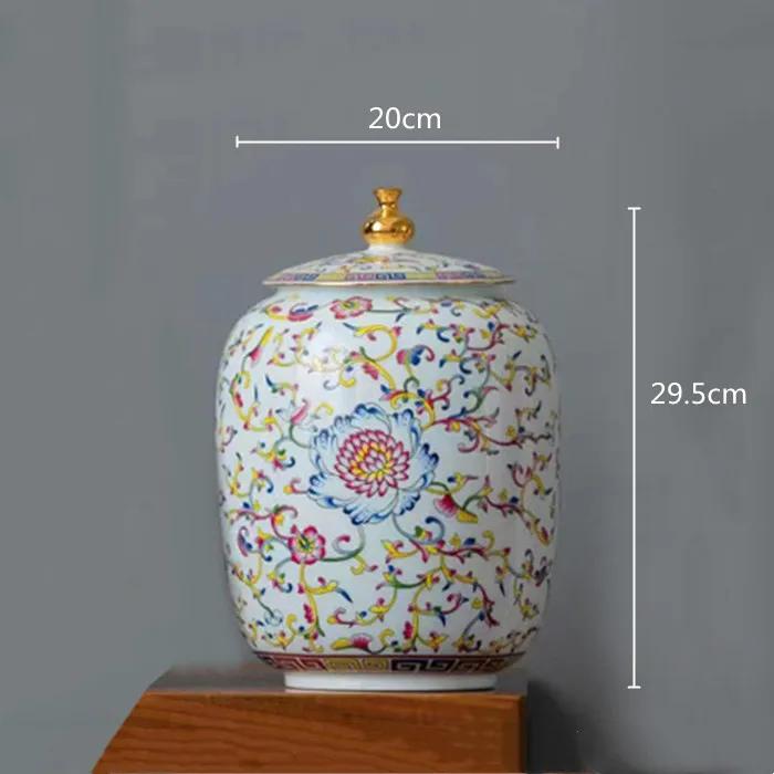 Enamelled Painted Pottery Pot Tea Caddy Ginger Jar Porcelain Canister Storage Tank Tea Organizer Desktop Storage Container