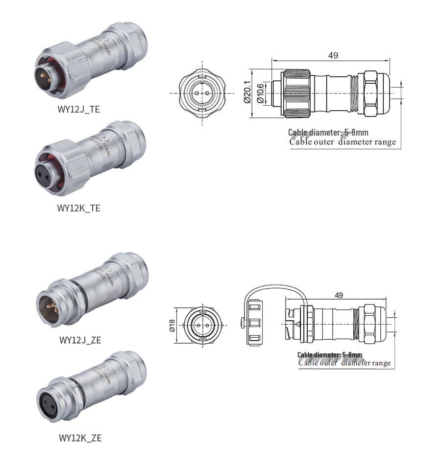 WEIPU Waterproof WY12 Plug Socket - 3 to 9 Pins (IP67)