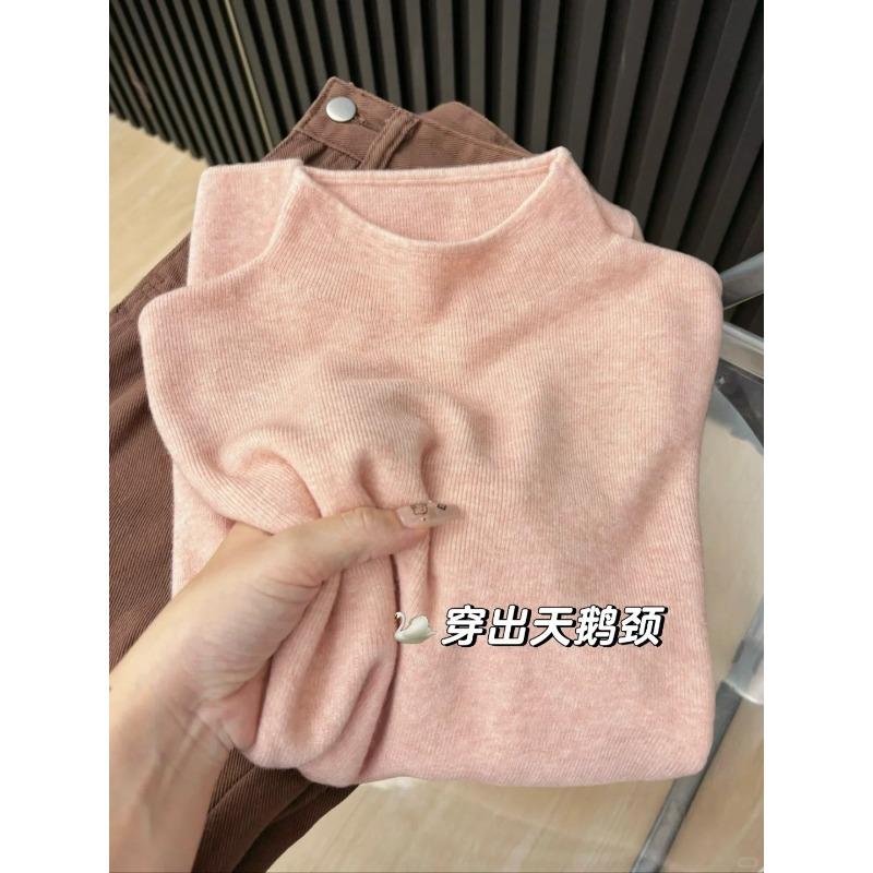 Milk blue stacked semi-turtleneck knitted sweater autumn and winter long-sleeved inner sweater temperament versatile bottoming top women