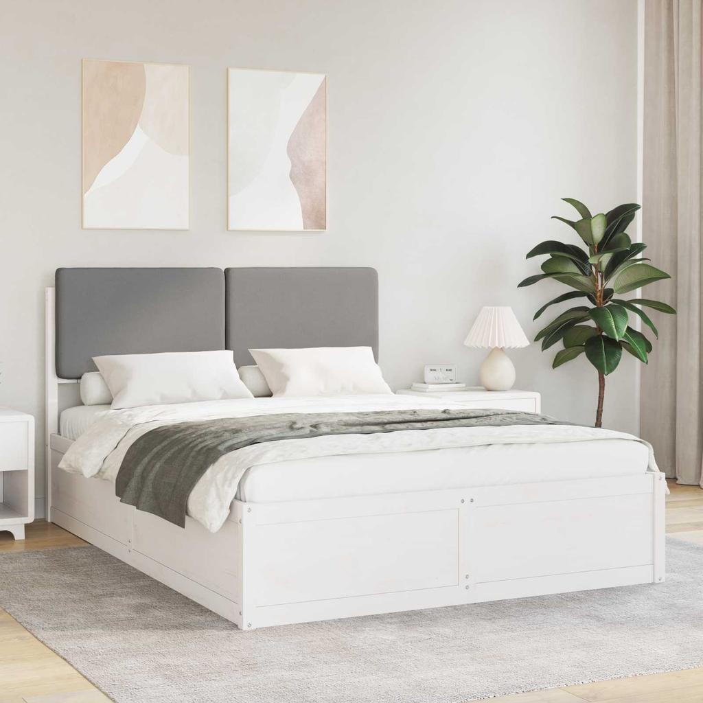 Bed Frame with Upholstered Headboard Light Grey 135 x 190 cm