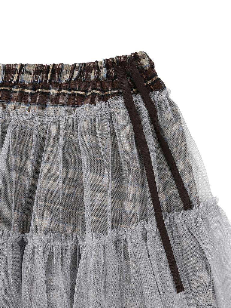 TUOMIO Check Tulle Skirt [Brown]