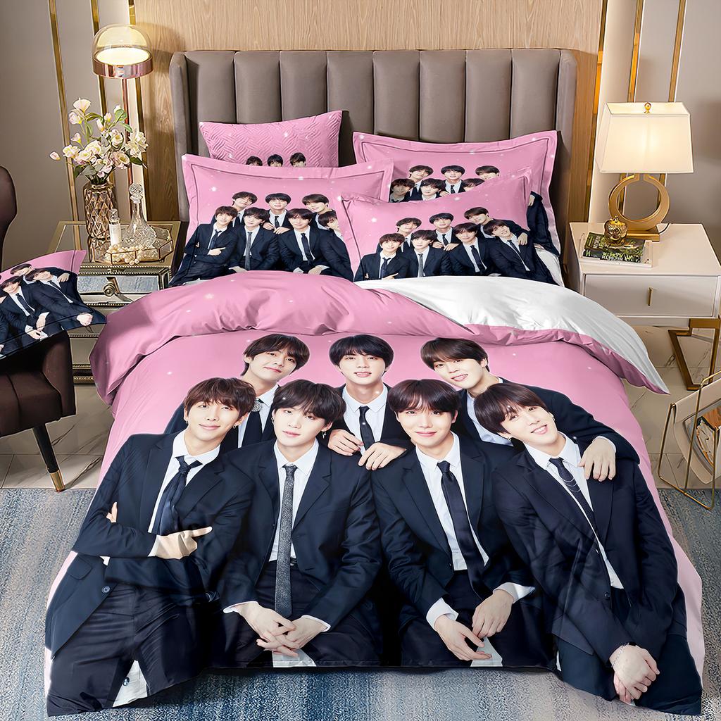 BTS Men's group Bedding Music Band All Season Twin Bedding Set 3 Piece Comforter Bed Duvet Cover Double King Bedding Set