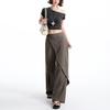 Women's Brown-Gray Wide-Leg Pants with Flowing Ribbons, 2026 New Style, Slimming, Good Drape, Casual Straight-Leg Suit Pants.