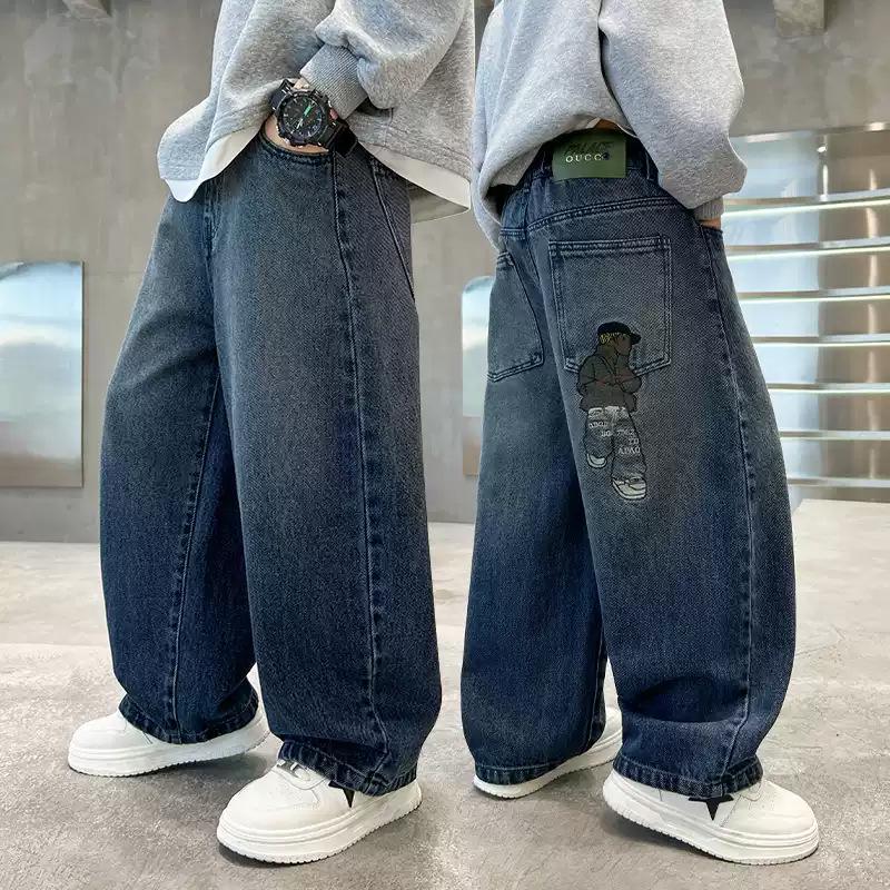 

Джинси прямого крою на флісі для хлопчиків Весна/Осінь 2025 - Модні, Розмір для дітей середнього та старшого віку, Вільний крій 140 cm