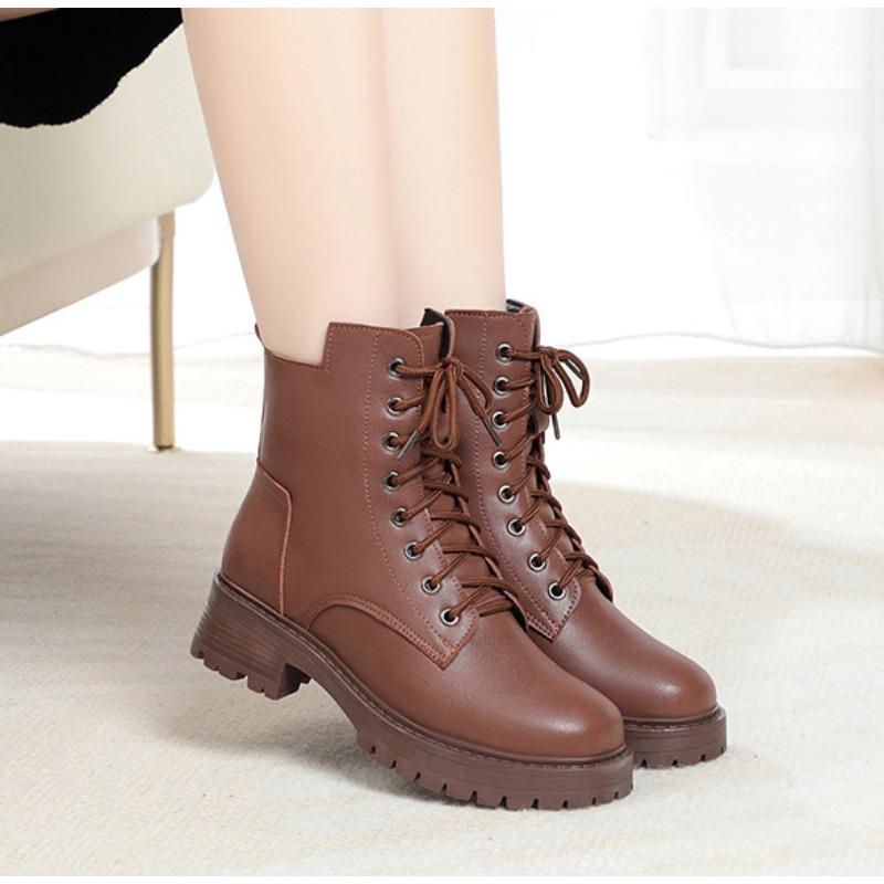 Thick Soled Boots Female Winter Large Size 43 Non-slip Women's Wool Snow Boots Genuine Leather Warm Women Ankle Boots