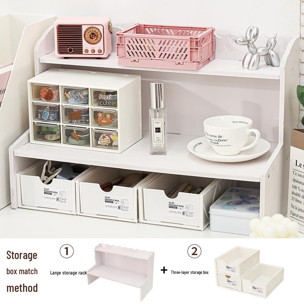 Raft de Depozitare de Birou din Dantelă cu Strat Dublu cu Sertar Avansat, Design Multistrat