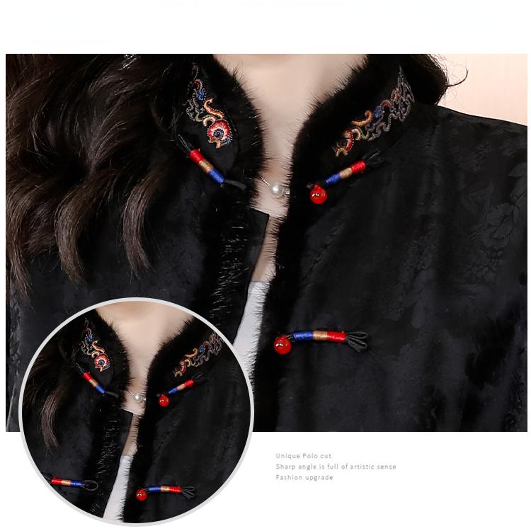 Jacheta de dama in stil chinezesc de iarna, haina calda scurta brodata