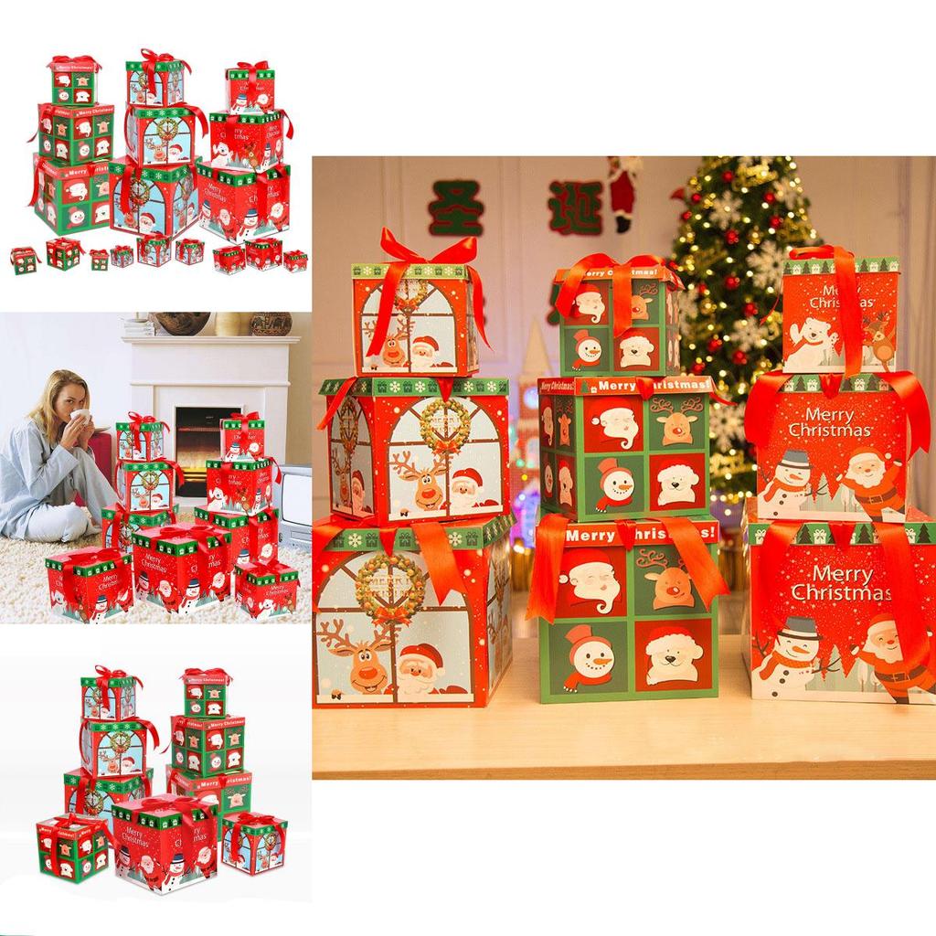 Delicioasă colecție de 3 cutii cadou premium mari pentru Ajunul Crăciunului, cu capac elegant și panglică