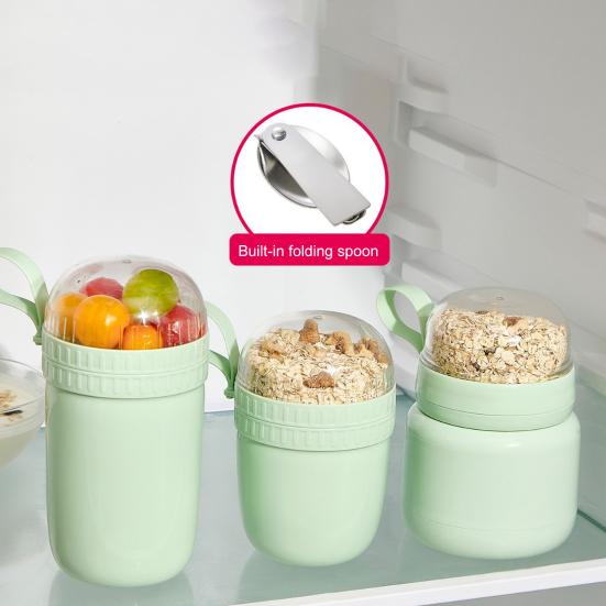 Portable Breakfast Cups Stainless Steel Lunch Cup Double-Layer Insulated Food Jar with Spoon Leakproof Travel Salad Container for Soup Salad