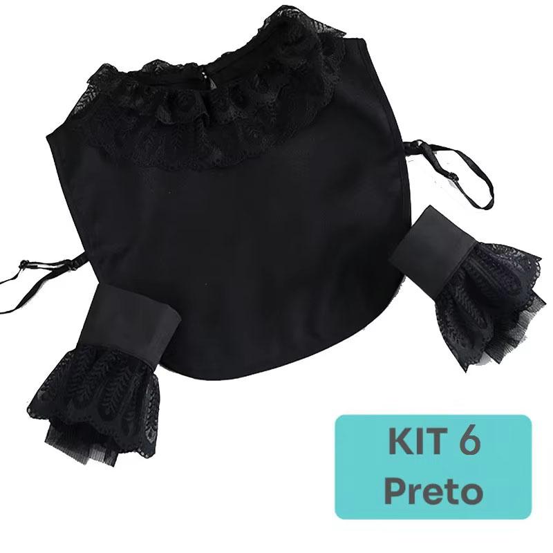 White Big Lapel Fake Collar And Black Detachable Cuff Lace False Collar Stand Removable Faux Col for Women Half Shirt Accessory