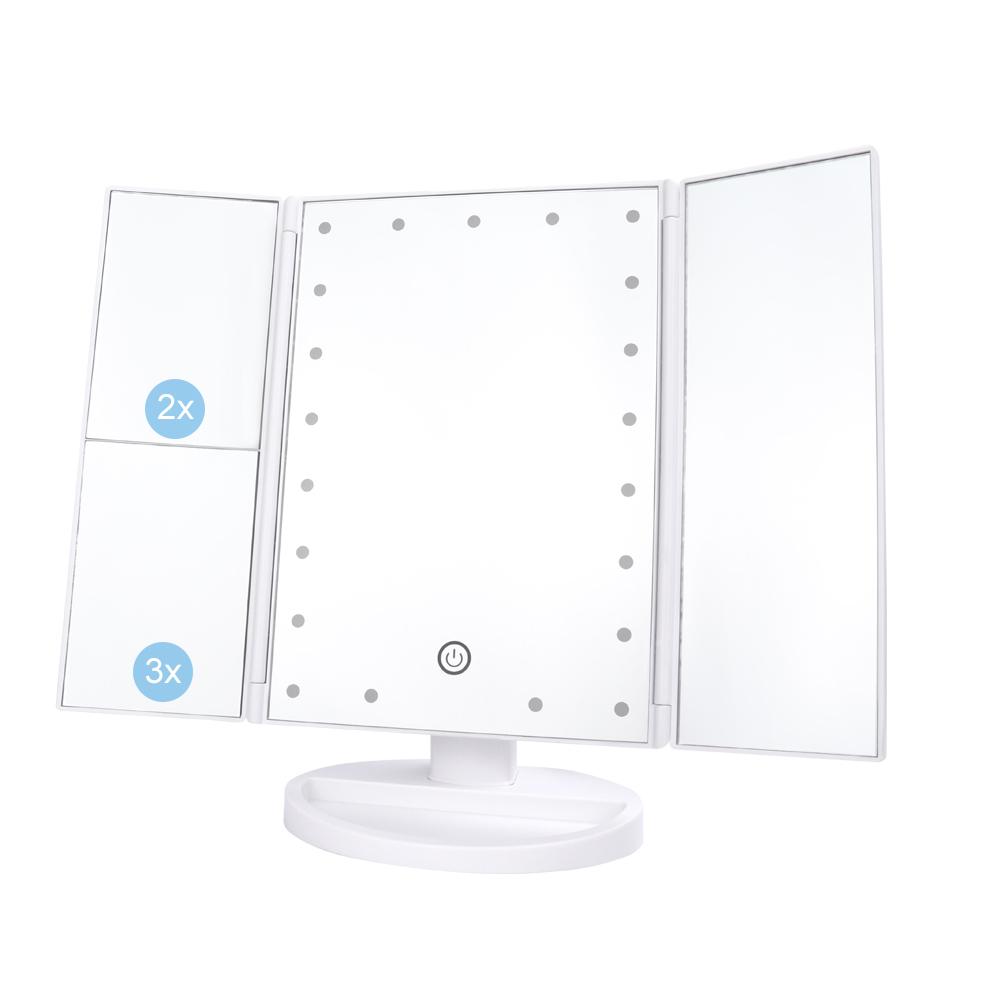 21 LED Light Makeup Mirror With Storage Desktop Foldable Rotating Beauty Cosmetic Mirror Light Touch Screen USB Vanity Mirror