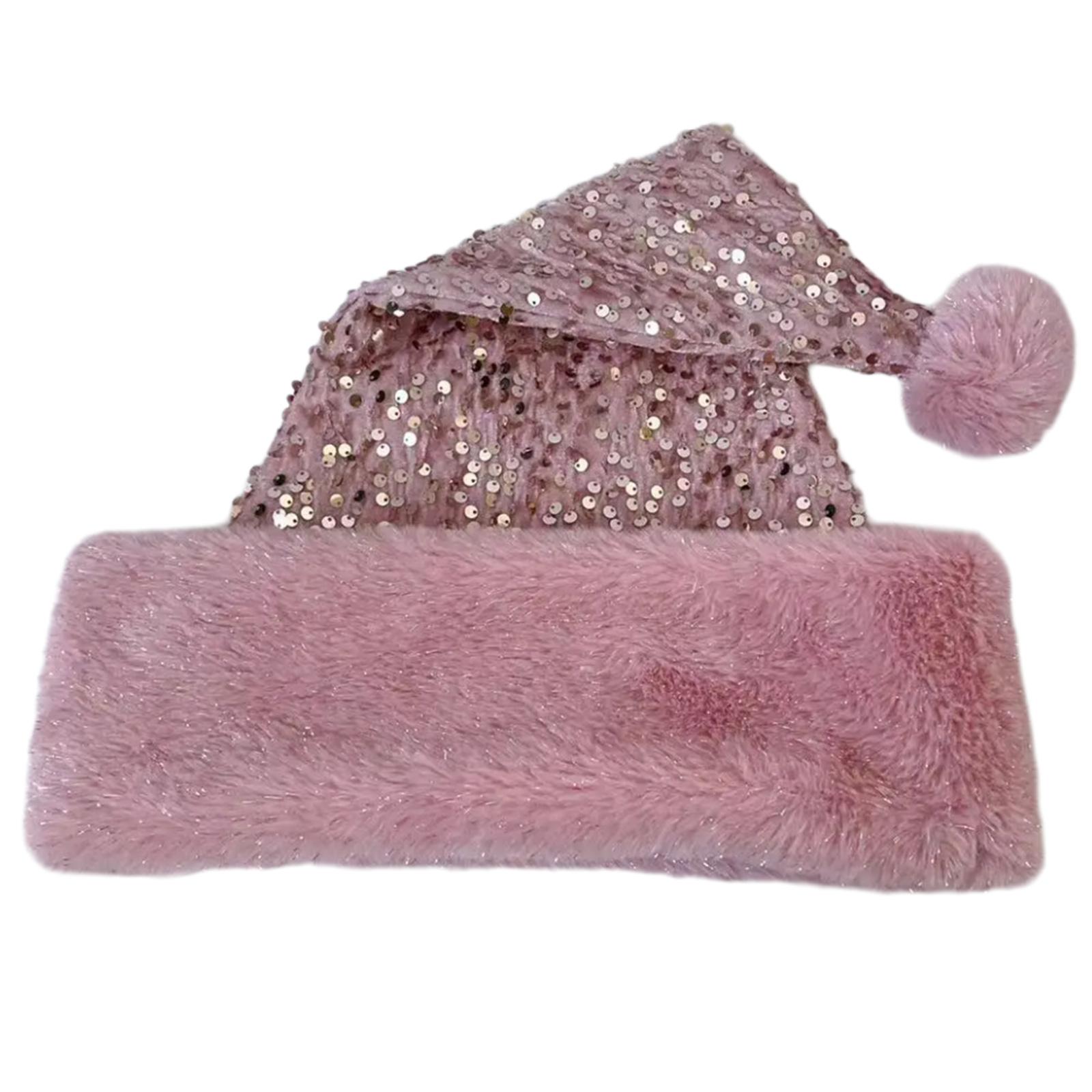 

Рождественские шапки Санты с пайетками, утолщенный плюшевый головной убор, розовая пушистая опушка для рождественских вечеринок, аксессуары для косплея A