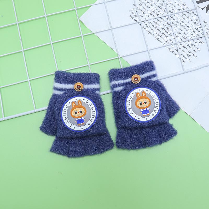 Children's Winter Wool Flip-Top Gloves - Warm, Cartoon Design for Elementary Boys & Girls