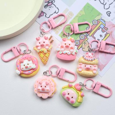 Resin Cartoon Piggy Keychain Pendant - Cute Dessert Ornament for Bags & Backpacks, Ideal for Couples and Students.