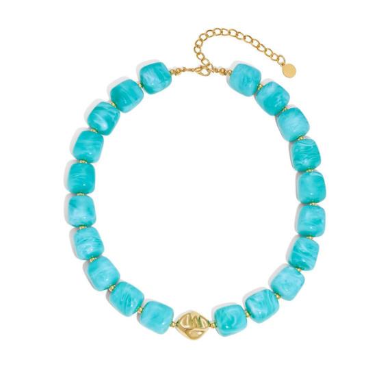 

Beaded Chunky Necklace Resin Square Beads Short Necklace Bohemian Fashion Chunky Choker for Women Holiday Beach Party I
