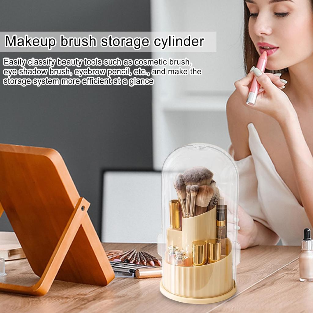 Makeup Brush Holder Jewelry Container 360 Degree Rotating Dustproof Storage Brush Holder with Lid for Cosmetics Travel Desk