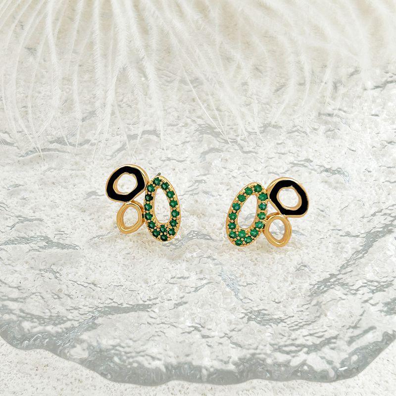 Asymmetrical Geometric Hollow Shape Micro-Inlaid Zircon Stud Earrings Female золотой