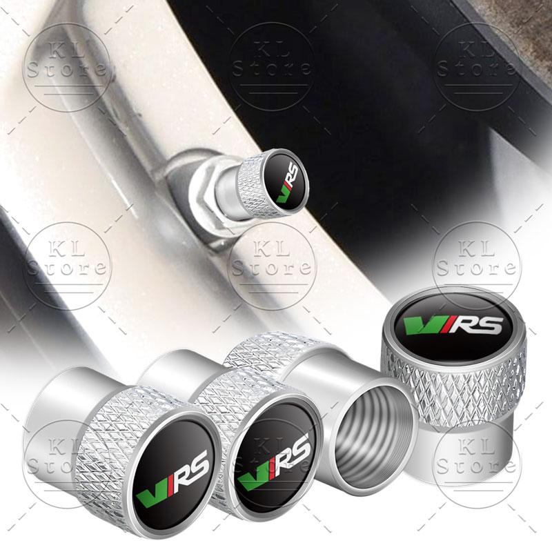 VJDX3 4 Stück VRS Emblem Auto Rad Reifen Ventil Luftventilkappen Staubdichte Abdeckung Dekoration Für Skoda Octavia 1 2 3 Fabia Rapid Superb Kodiaq