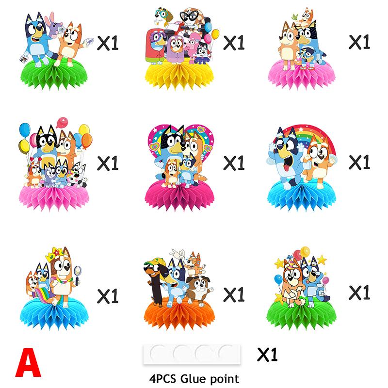 Bluey Bingo Themed Anime Figures Decorations Children's Birthday Holiday Party Desktop Honeycomb Ornaments