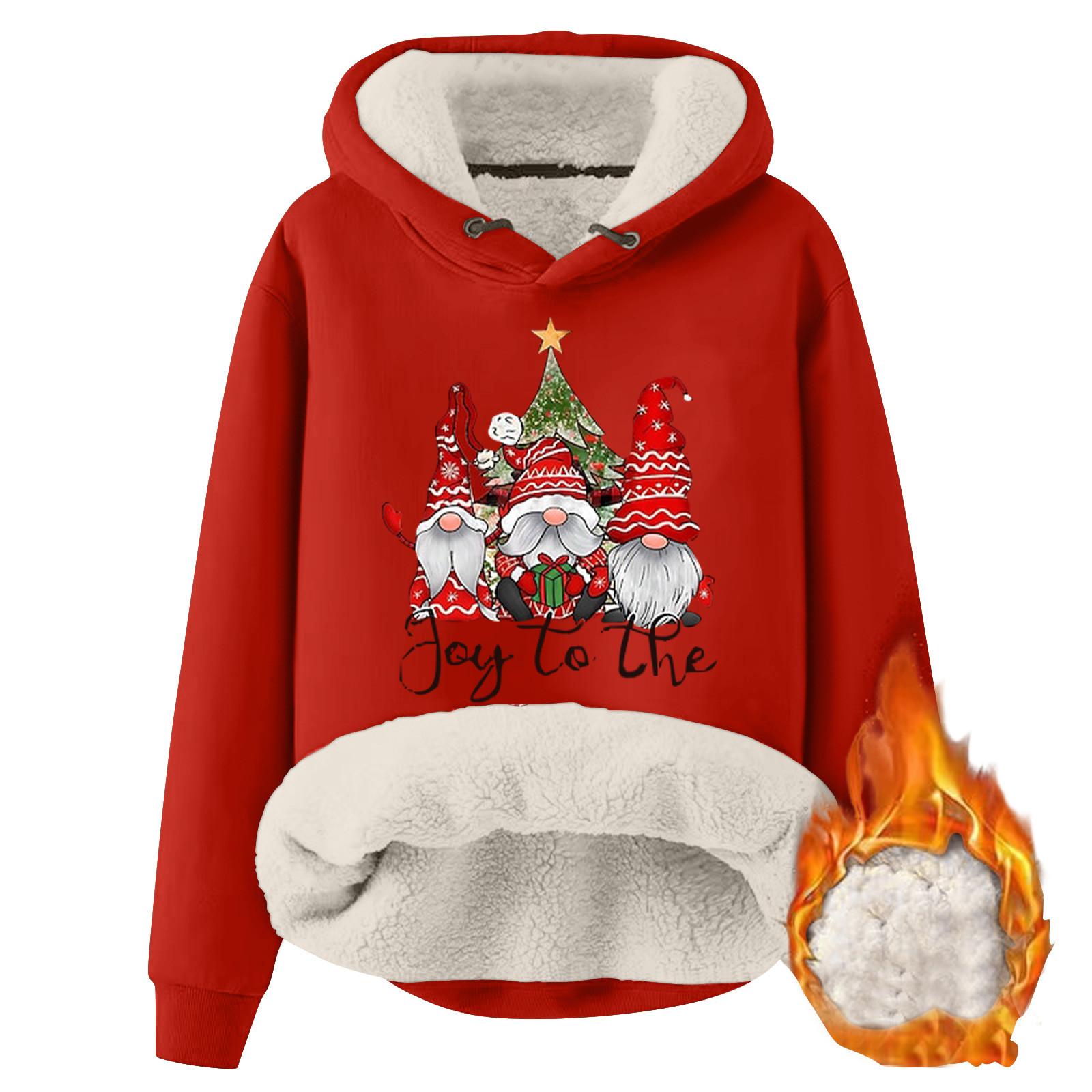 Женский модный плюшевый и утолщенный теплый свободный пуловер с капюшоном с капюшоном XXL красный 2238₽